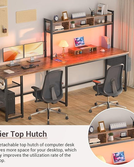 Aheaplus L Shaped Desk with Power Outlet & LED Strip, Reversible L-Shaped Corner Computer Desks Gaming Desk with Storage Shelf & Monitor Stand, Modern Home Office Desk, Writing Desk, Rustic Brown - LeafyLoom