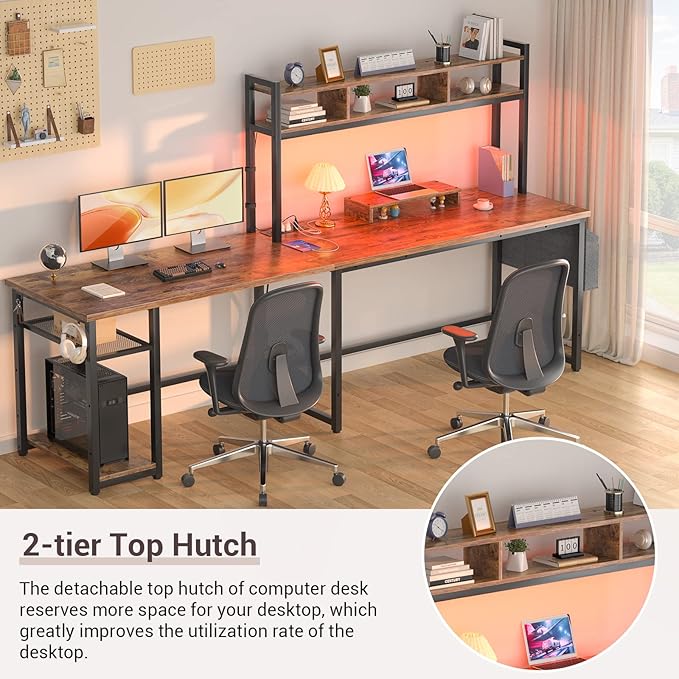 Aheaplus L Shaped Desk with Power Outlet & LED Strip, Reversible L-Shaped Corner Computer Desks Gaming Desk with Storage Shelf & Monitor Stand, Modern Home Office Desk, Writing Desk, Rustic Brown - LeafyLoom