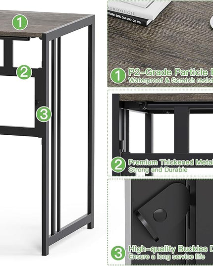 Folding Desk 32'' Computer Desk No Assembly Required Foldable Table Space Saving Writing Workstation for Home Office, Dark Grey - LeafyLoom