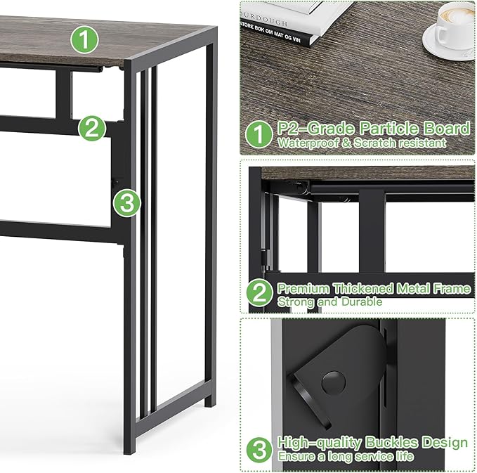 Folding Desk 32'' Computer Desk No Assembly Required Foldable Table Space Saving Writing Workstation for Home Office, Dark Grey - LeafyLoom