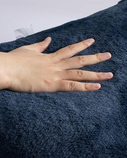 A Nice Night Faux Fur Soft Reading Pillow Bed Wedge Adult Backrest with Arms Back Support for Sitting Up in Bed/Couch for Bedrest,Navy,Large - LeafyLoom