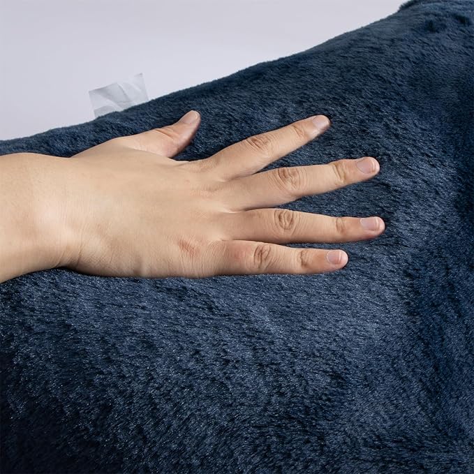 A Nice Night Faux Fur Soft Reading Pillow Bed Wedge Adult Backrest with Arms Back Support for Sitting Up in Bed/Couch for Bedrest,Navy,Large - LeafyLoom