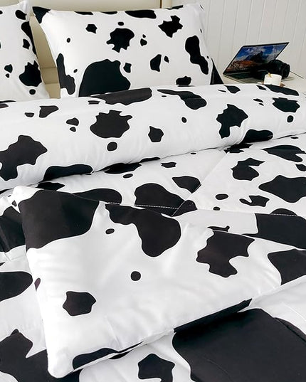 SDY 3 Pieces Milk Cow Print Stuff Bedding Comforter Set with 2 Pillowcases for Kids Teens Girls Women, Microfiber, Easy Wash, Light Breathable Cozy White Base Cute Milk Cow Pattern, Twin Size - LeafyLoom