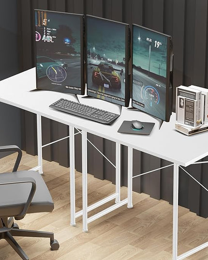 YSSOA Computer Desk Home Office Work Study Writing Modern Simple Table with Headphone Hooks, 32 Inch, Basic White - LeafyLoom