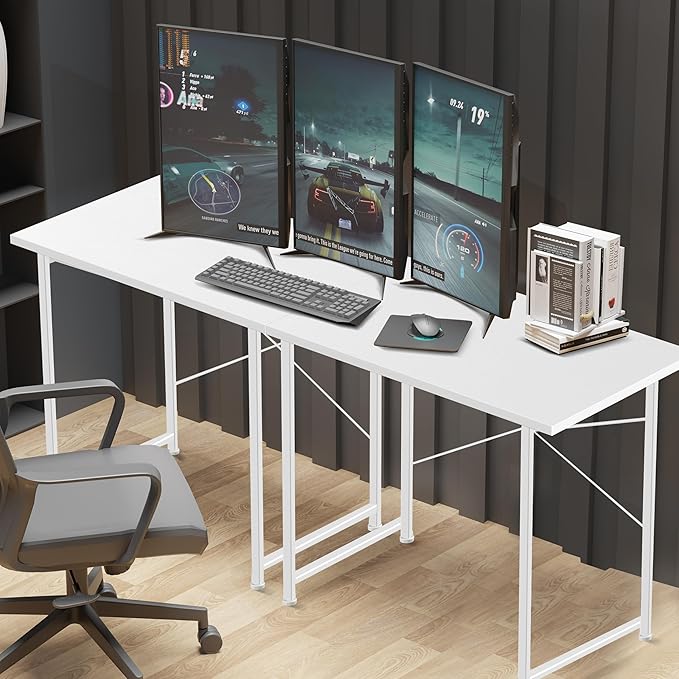 YSSOA Computer Desk Home Office Work Study Writing Modern Simple Table with Headphone Hooks, 32 Inch, Basic White - LeafyLoom