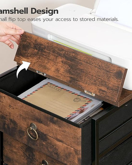 HOOBRO 3-Drawer Mobile File Cabinet, Vertical Filing Cabinet, Office Cabinet, Filing Cabinet for Home Office, Rolling Printer Stand, A4/Letter-Sized, Nonwovens Drawer, Rustic Brown BF30WJ01 - LeafyLoom