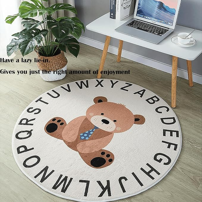 ABC Round Rug for Kids Warm and Soft Alphabet Nursery Animal Area Rugs Fun Rugs for Play Rooms Non-Slip Mats Crawling Mats Decorative Rugs for Bedrooms Living Rooms (Dinosaurs, 39in) - LeafyLoom