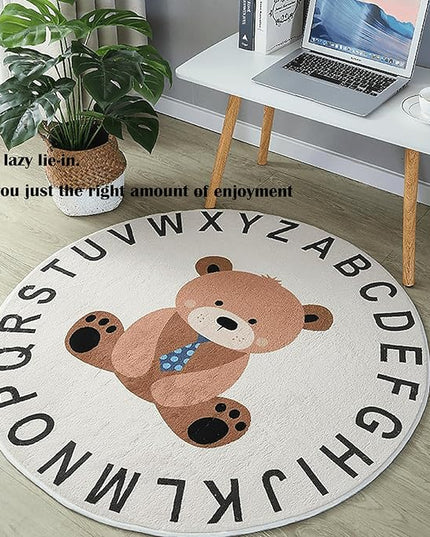 ABC Round Rug for Kids Warm and Soft Alphabet Nursery Animal Area Rugs Fun Rugs for Play Rooms Non-Slip Mats Crawling Mats Decorative Rugs for Bedrooms Living Rooms (Dinosaurs, 31in) - LeafyLoom