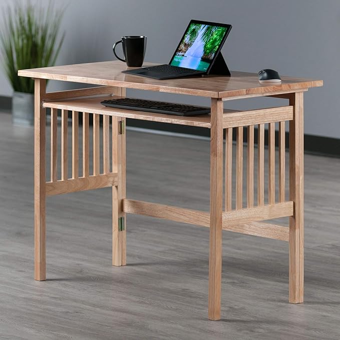 Folding Computer Desk, Beechwood - LeafyLoom