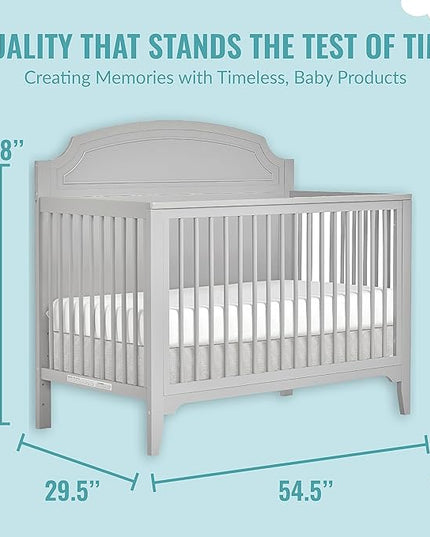 JPMA & Greenguard Gold Certified Milton 5-in-1 Convertible Crib Made with Sustainable New Zealand Pinewood in Pebble Grey, Non-Toxic Finish - LeafyLoom