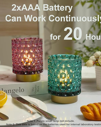 Battery Operated Table Lamp with Timer, 4.7" Tall Round Small Lamps, Cordless Crystal Night Light,Battery Powered Bedside Lamp, for Corner/Living Room/Bedroom/Tabletop, Green - LeafyLoom