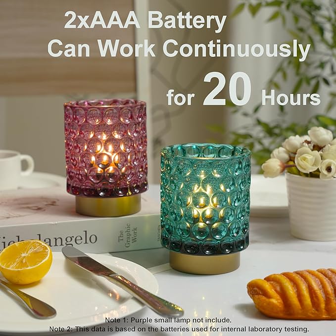 Battery Operated Table Lamp with Timer, 4.7" Tall Round Small Lamps, Cordless Crystal Night Light,Battery Powered Bedside Lamp, for Corner/Living Room/Bedroom/Tabletop, Green - LeafyLoom