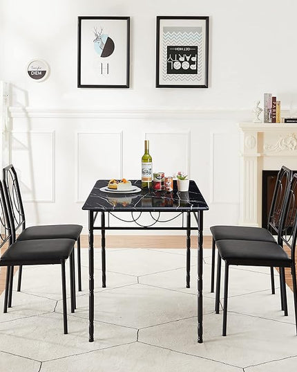 VECELO 5 Pieces Sets,43.3" Table&chairs for 4,Industrial Counter Height Tabletop with Bar Stools, Rectangle Breakfast Chairs, Living Room, Apartment, Dining table for 4, Black 1 - LeafyLoom