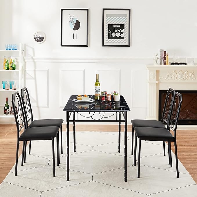 VECELO 5 Pieces Sets,43.3" Table&chairs for 4,Industrial Counter Height Tabletop with Bar Stools, Rectangle Breakfast Chairs, Living Room, Apartment, Dining table for 4, Black 1 - LeafyLoom