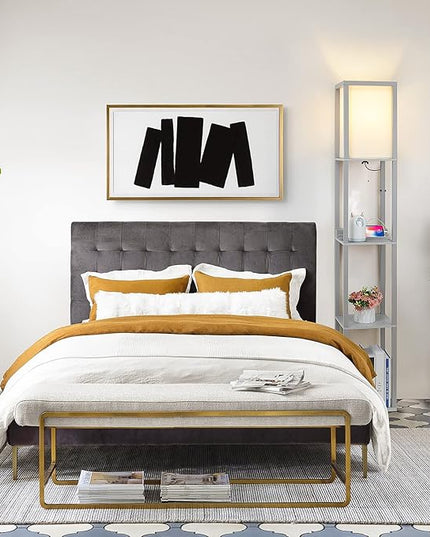 SHINE HAI LED Shelf Floor Lamp, Modern Standing Lamp with 2 USB Ports and 1 Power Outlet, 3-Tiered Display Floor Lamps with Shelves for Living Room, Bedroom and Office - Gray - LeafyLoom