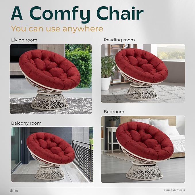 Bme Papasan Chair, Cherry Sangria - White Base - LeafyLoom