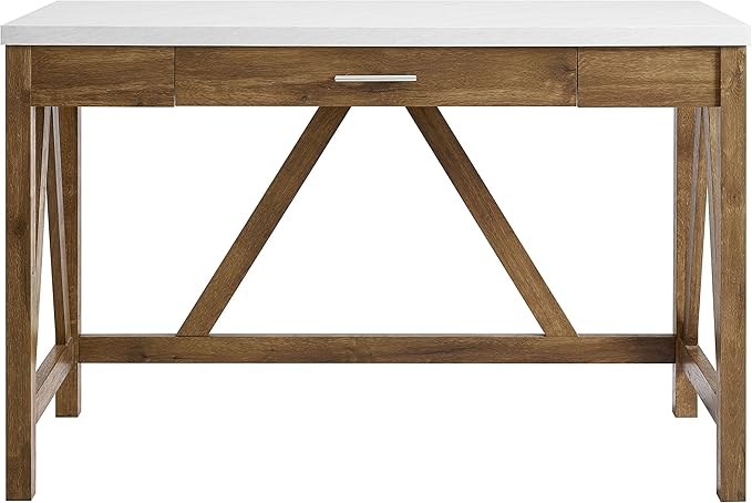 Walker Edison Rustic Farmhouse Wood Computer Writing Desk Home Office Workstation Small, 46 Inch, Marble and Walnut - LeafyLoom
