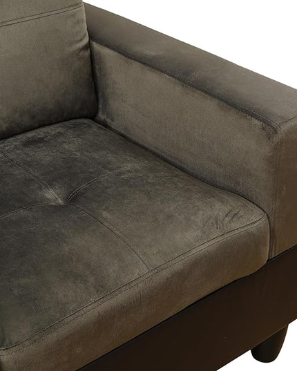 ROOMTEC 3 Piece L Shaped Sectional Sofa Set with Storage Ottoman, Left Facing Chaise Longue, Reversible Backrest w/ 2 Cup Holders, Flannel Tufted Cushions, for Living Room, Taupe - LeafyLoom