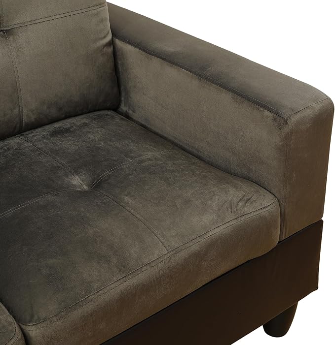 ROOMTEC 3 Piece L Shaped Sectional Sofa Set with Storage Ottoman, Left Facing Chaise Longue, Reversible Backrest w/ 2 Cup Holders, Flannel Tufted Cushions, for Living Room, Taupe - LeafyLoom