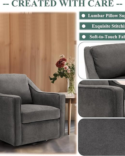 COLAMY 360° Swivel Accent Chair Set of 2, Upholstered Fabric Leisure Armchair with Lumbar Pillow for Living Room Bedroom Home Office, Grey - LeafyLoom
