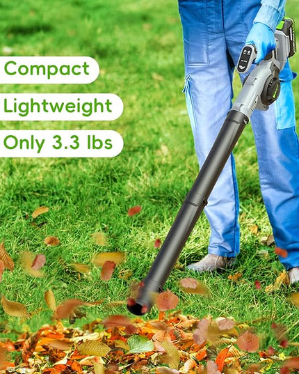 Leaf Blower Cordless - Electric Cordless Leaf Blower with 2 Batteries and Charger, 3 Speed Modes & 3 Blowing Nozzles, 20V Battery Powered Mini Leaf Blowers for Lawn Care, Patio, Indoor - LeafyLoom
