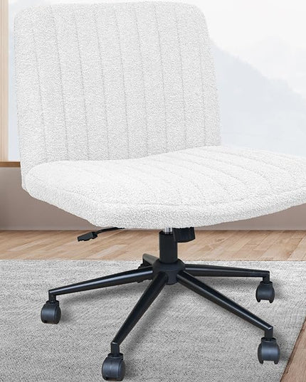 Armless Office Desk Chair with Wheels, Modern Swivel Computer Task Chair Comfortable Adjustable Wide Seat Vanity Chair for Home, Bedroom, Make Up(White) - LeafyLoom