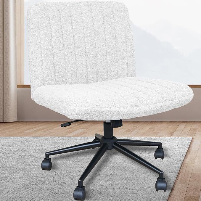 Armless Office Desk Chair with Wheels, Modern Swivel Computer Task Chair Comfortable Adjustable Wide Seat Vanity Chair for Home, Bedroom, Make Up(White) - LeafyLoom