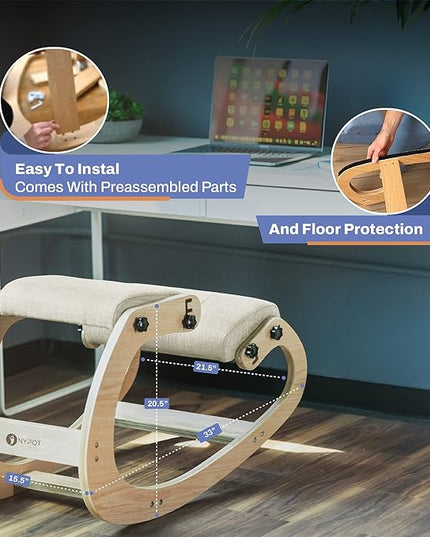 Ergonomic Kneeling Chair - Adjustable Height Rocking Knee Chair Posture Chair - Wooden Office Chair to Improve Posture - Desk Chair for Home Office Gift Woman - Angled Chair Ivory Kneeling Stool - LeafyLoom