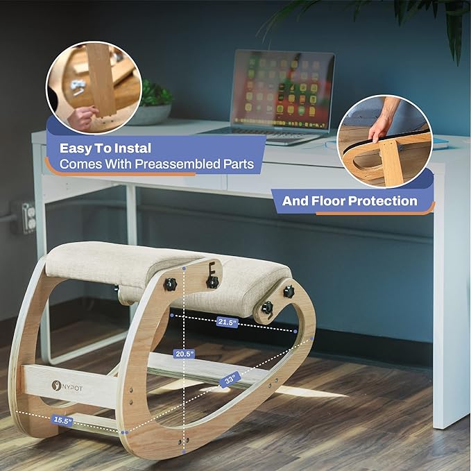 Ergonomic Kneeling Chair - Adjustable Height Rocking Knee Chair Posture Chair - Wooden Office Chair to Improve Posture - Desk Chair for Home Office Gift Woman - Angled Chair Ivory Kneeling Stool - LeafyLoom