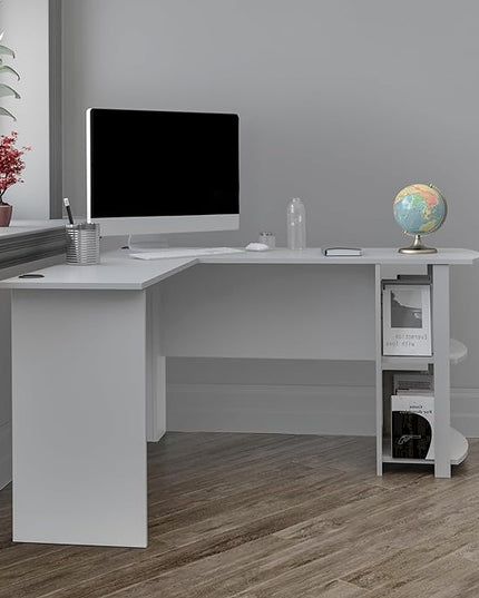 Ameriwood Home Dakota L-Shaped Desk with Bookshelves, Dove Gray - LeafyLoom