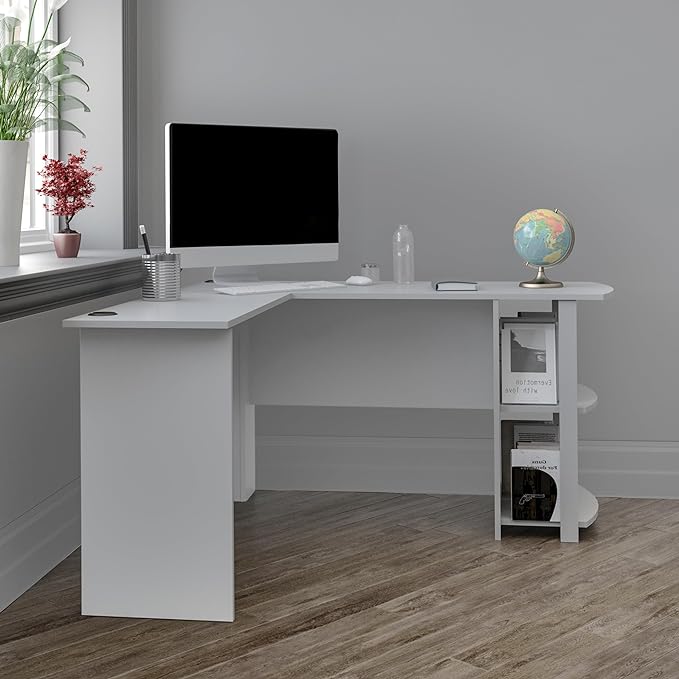 Ameriwood Home Dakota L-Shaped Desk with Bookshelves, Dove Gray - LeafyLoom