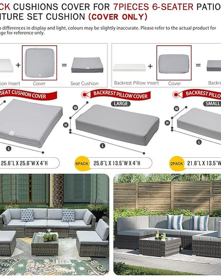 ClawsCover 14Pack Outdoor Patio Seat and Back Cushions Replacement Covers Fit for 7Pieces 6-Seater Wicker Rattan Sectional Couch Chair Furniture Set,Gray-Include Cover Only (Large) - LeafyLoom