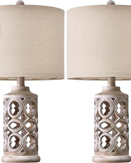OYEARS Table Lamp Set of 2 for Living Room Bedroom 20.25'' Country Retro Lamp Vintage Nightlight Lamp for Farmhouse Home Office - LeafyLoom