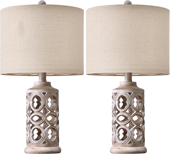 OYEARS Table Lamp Set of 2 for Living Room Bedroom 20.25'' Country Retro Lamp Vintage Nightlight Lamp for Farmhouse Home Office - LeafyLoom