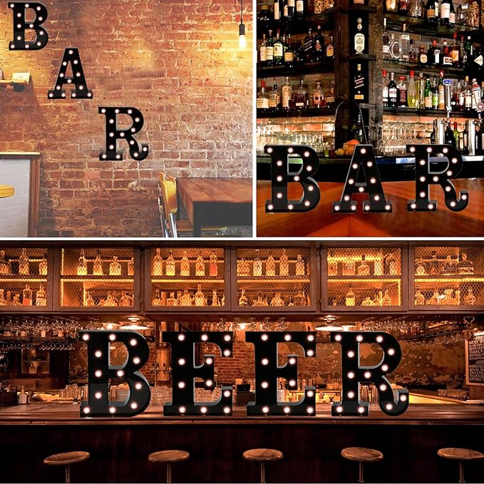 Light Up Black Alphabet Marquee Letters Sign LED Marquee Number Lights Sign for Night Light Home Bar Christmas Lamp Birthday Party Wedding Decoration G - LeafyLoom
