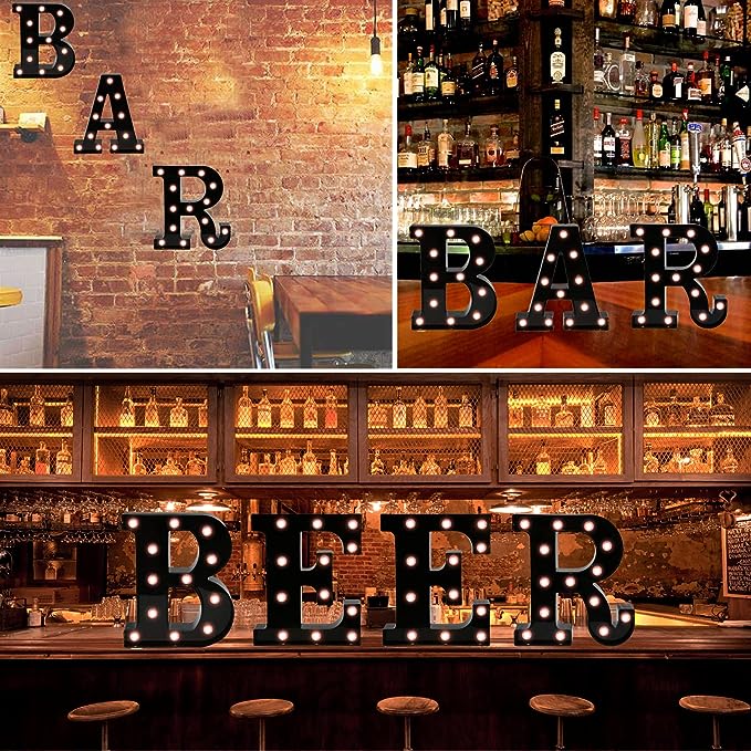 Light Up Black Alphabet Marquee Letters Sign LED Marquee Number Lights Sign for Night Light Home Bar Christmas Lamp Birthday Party Wedding Decoration T - LeafyLoom