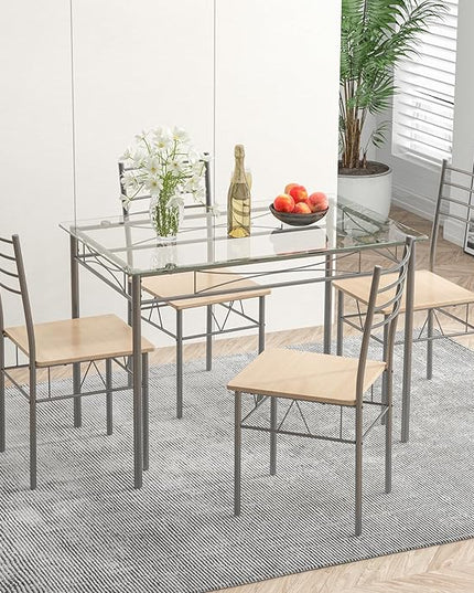 Tangkula Dining Table Set, Beige - LeafyLoom