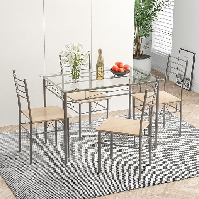 Tangkula Dining Table Set, Beige - LeafyLoom