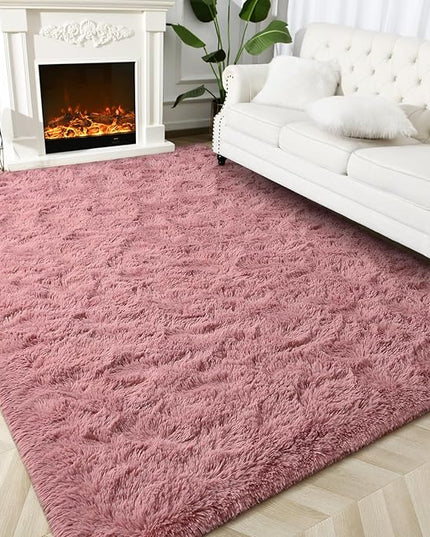 Super Soft Fluffy Shaggy Rugs for Living Room Bedroom, Fuzzy Plush Area Rugs for Girls Kids Room Nursery Home Decor, Furry Dorm Rug Cute Non-Slip Indoor Floor Carpet 4x6 Feet, Blush - LeafyLoom