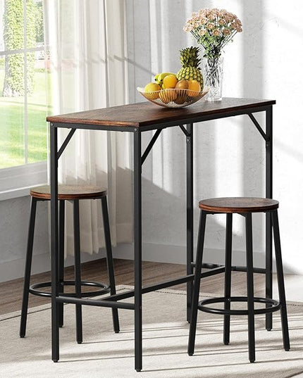 VEVOR Bar Table and Chairs Set 39" Pub Table Set with 2 Bar Stools Kitchen Dining Table and Chairs Set for 2 Iron Frame Counter Height Dining Sets for Home, Kitchen, Living Room - LeafyLoom