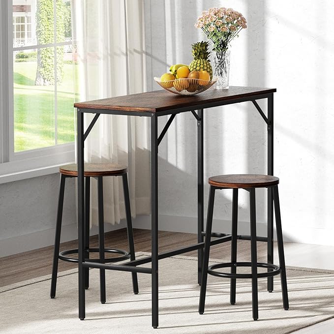 VEVOR Bar Table and Chairs Set 39" Pub Table Set with 2 Bar Stools Kitchen Dining Table and Chairs Set for 2 Iron Frame Counter Height Dining Sets for Home, Kitchen, Living Room - LeafyLoom
