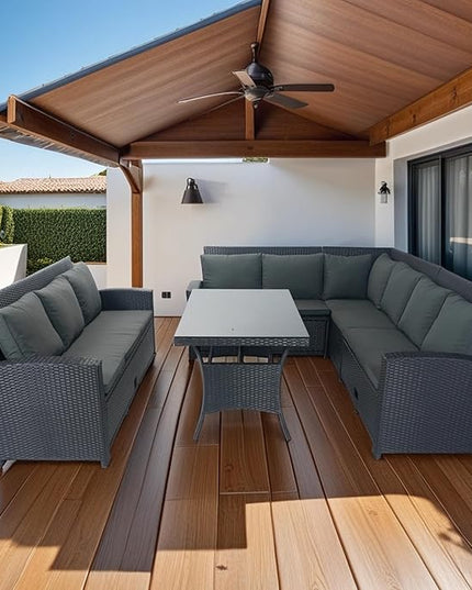 5 Pieces Outdoor Rattan Patio Furniture Sectional, Seater Conversation Set with 3 Storage Under Seat Wicker + Dark Grey Cushion for Backyard, Deck, Poolside, Zl-Black - LeafyLoom