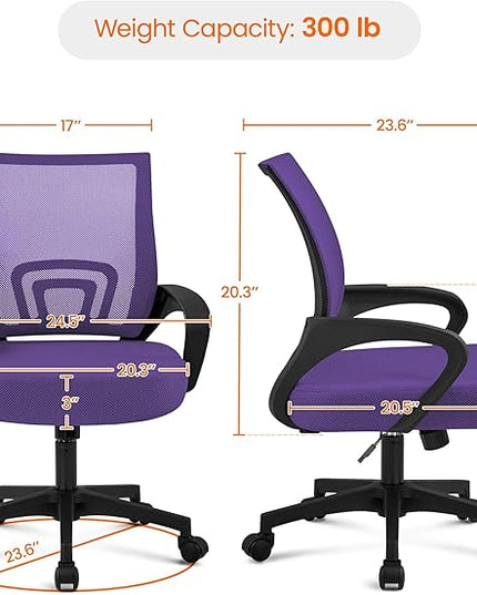 Yaheetech Office Chair Ergonomic Mesh Chair w/Lumbar Support Armrest Wheels Comfortable Racing Seat Adjustable Swivel Rolling Home Executive Mid Back Computer Chair for Adults, Purple - LeafyLoom
