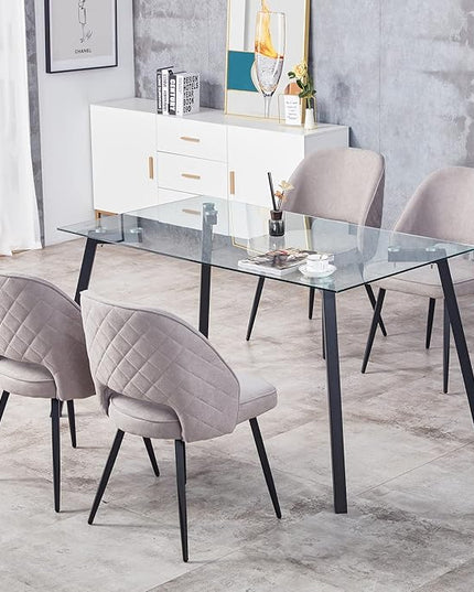 NicBex Modern Minimalist Rectangular Glass Dining Table for 4-6 with 0.31" Tempered Glass Tabletop and Black Coating Metal Legs, Writing Table Desk, for Kitchen Dining Living Room, Black - LeafyLoom