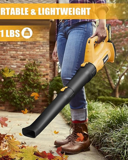 Cordless Leaf Blower, 450CFM 150MPH 21V Electric Leaf Blower with 2 x 4.0Ah Battery and Charger, 6 Speed Portable Lightweight Small Blower for Lawn Care Sweeping Snow, Yard, Garden, Patio - LeafyLoom