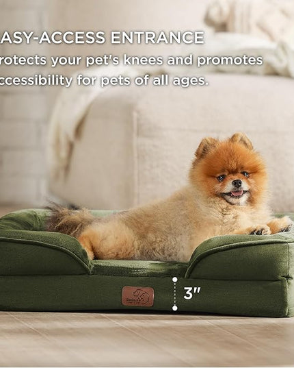 Bedsure Small Orthopedic Dog Bed - Washable Bolster Dog Sofa Beds for Small Dogs, Supportive Foam Pet Couch Bed with Removable Washable Cover, Waterproof Lining and Nonskid Bottom Couch, Winter Moss BEDSURE