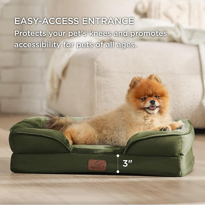Bedsure Small Orthopedic Dog Bed - Washable Bolster Dog Sofa Beds for Small Dogs, Supportive Foam Pet Couch Bed with Removable Washable Cover, Waterproof Lining and Nonskid Bottom Couch, Winter Moss BEDSURE