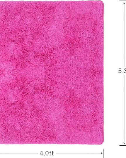 Softlife Ultra Soft Fluffy Area Rugs for Bedroom, Girls and Boys Room Kids Room Nursery Rug, 4 x 5.3 Feet Shaggy Fur Indoor Plush Modern Floor Carpet for Living Room Christmas Decor, Hot Pink - LeafyLoom
