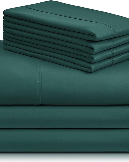 LuxClub 7 PC Split King Sheet Set, Breathable Luxury Bed Sheets, Deep Pockets 18" Eco Friendly Wrinkle Free Cooling Sheets Machine Washable Hotel Bedding Silky Soft - Emerald Split King - LeafyLoom