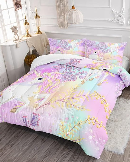 CVHOUSE Rainbow Unicorn Bedding Full Size,Rainbow Unicorn Bedding Set for Girls Kids Teens,Rainbow Unicorn Comforter Set Unicorn Duvet Set Unicorn Quilt Set Girls Room Decor 3 Pieces - LeafyLoom
